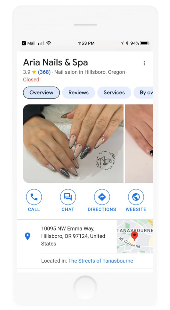 Aria nails google
